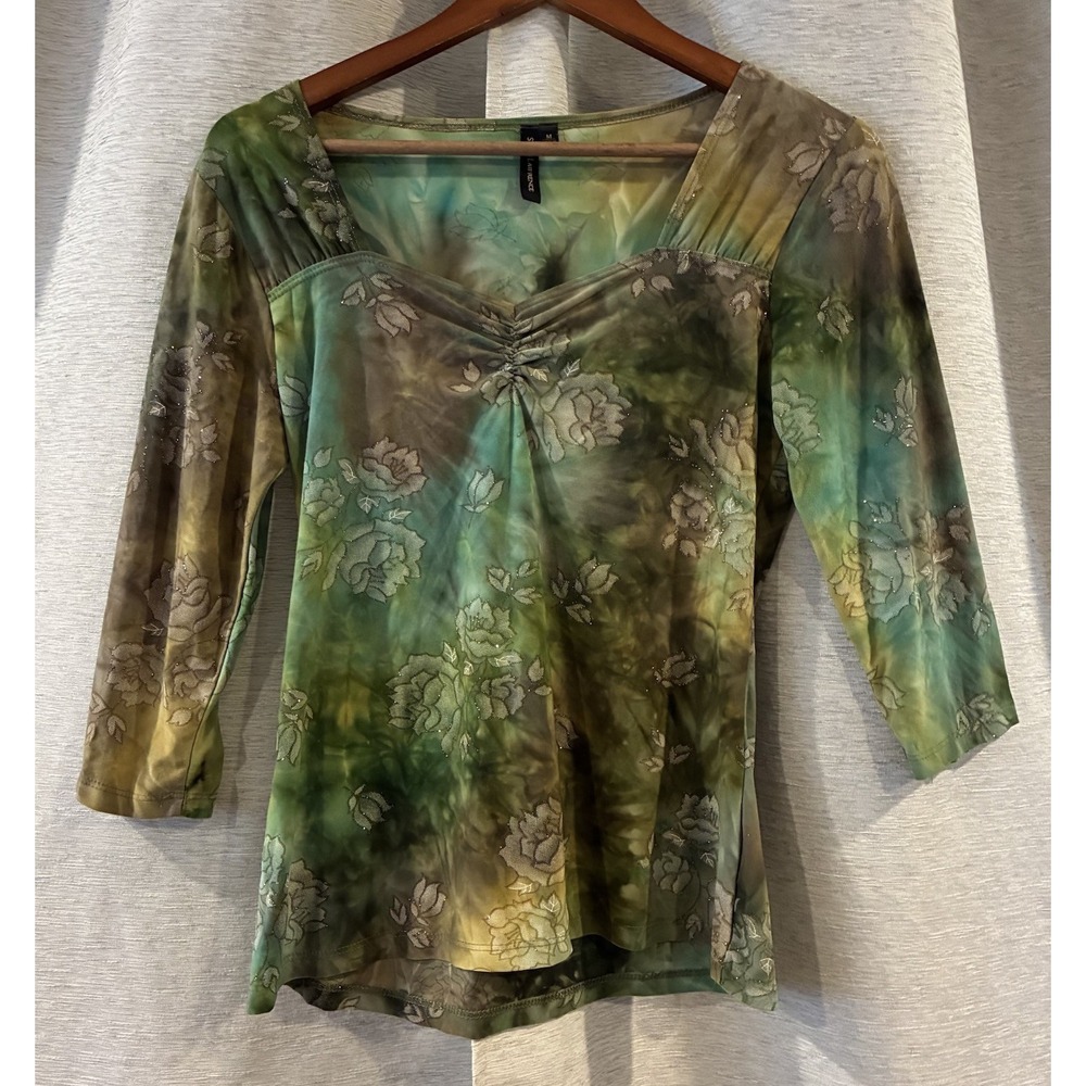 Susan Lawrence Y2k Floral Blouse Women Sz M Whimsical Festival Rave